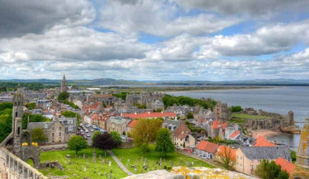 Aerial View of St. Andrews, Scotland.