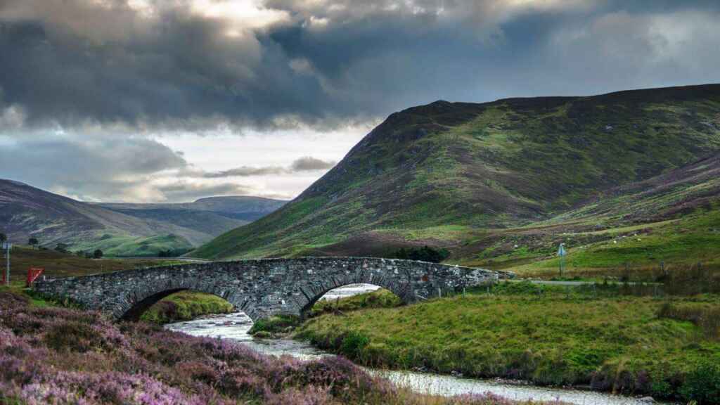 Fraser's Bridge in Glen Clunie next to Old Military Road. Braemar in Royal Deeside, Aberdeenshire, Scotland, UK. Cairngorms National Park.