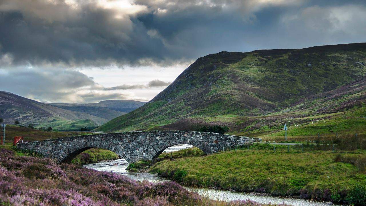 Fraser's Bridge in Glen Clunie next to Old Military Road. Braemar in Royal Deeside, Aberdeenshire, Scotland, UK. Cairngorms National Park.