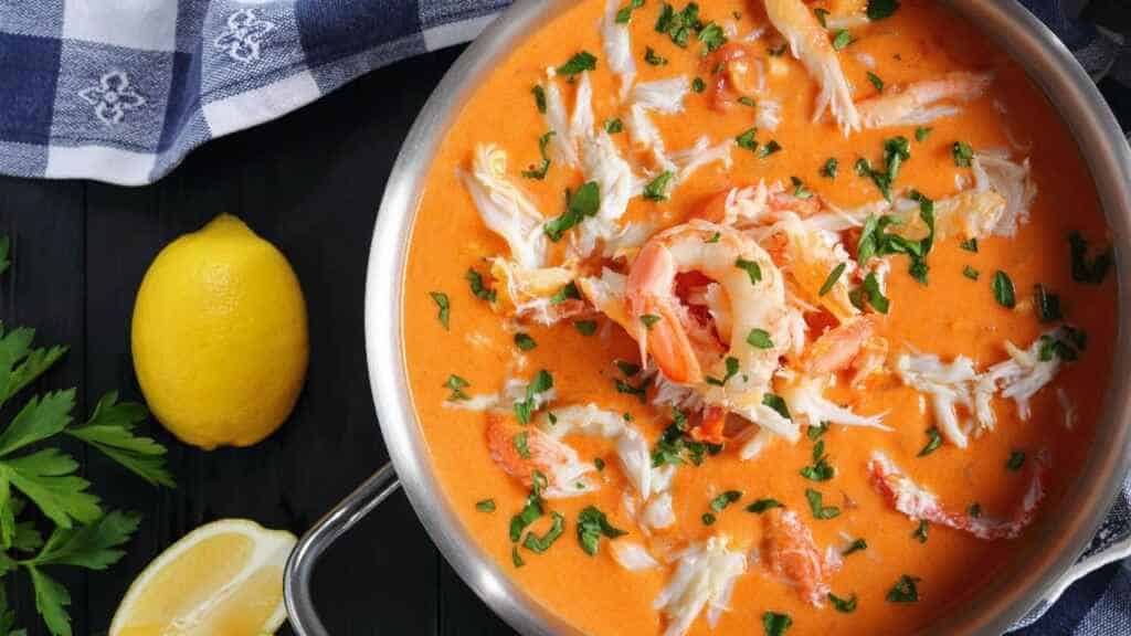 Delicious hot bisque of crab and shrimps
