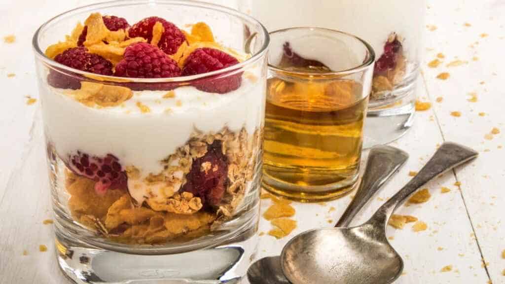 Cranachan, a very scottish dessert made with corn flakes, raspberries