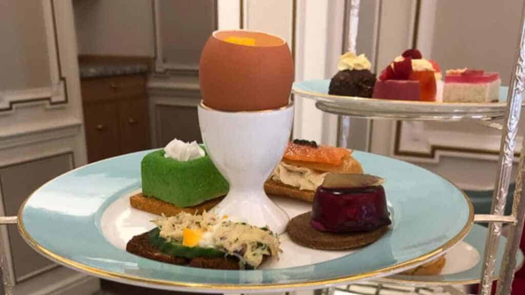The top tier of the Afternoon Tea tray at Fortnum and Mason's in London