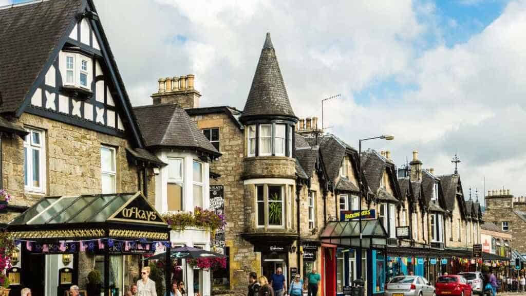 Pitlochry main street in Scotland