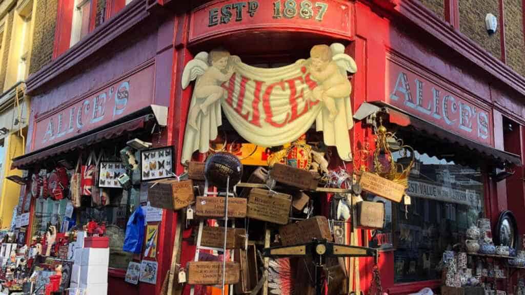 The storefront of the famous Alice's Antiques on Portobello Road.