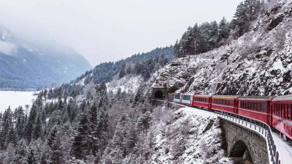 Glacier Express, Switzerland going through the Alps.