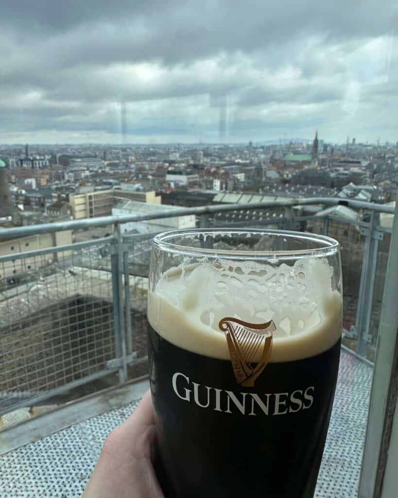 Pint of Guinness overlooking Dublin from the Gravity Bar on top of the Guinness Storehouse Experience