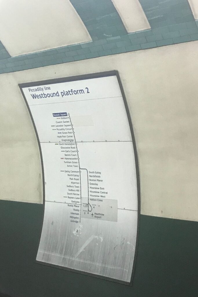 London Underground Sign inside the tube in London, England