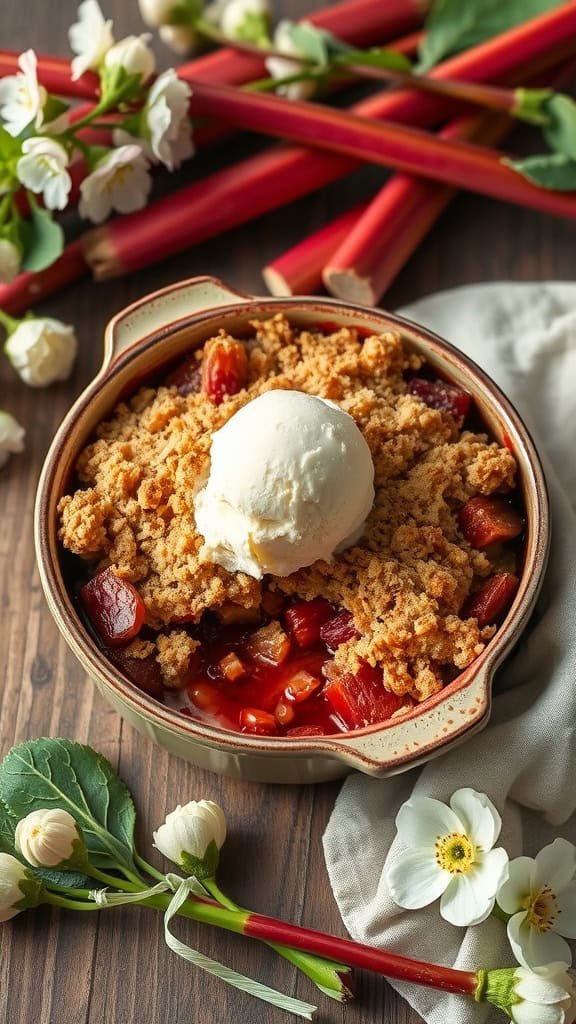 rhubarb_crumble with ice cream on top