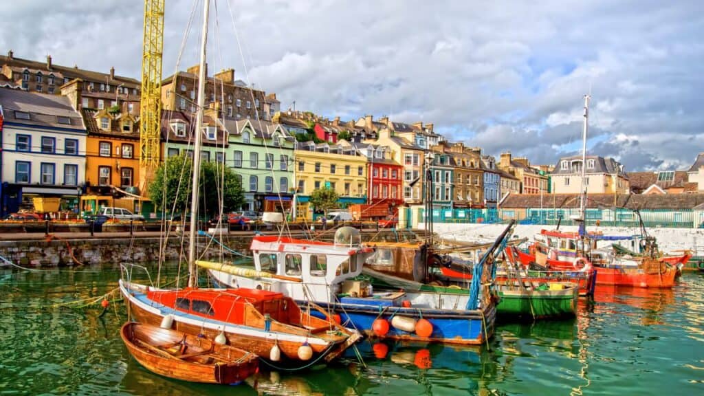 Picturesque scenery of Cobh town harbour in Ireland, Cork County