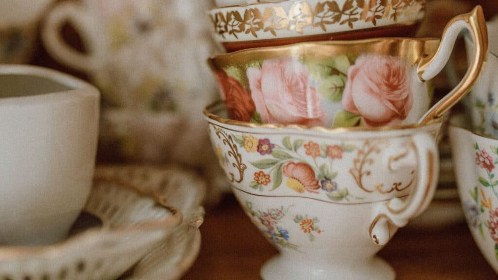 Beautiful Teacups on the Shelf