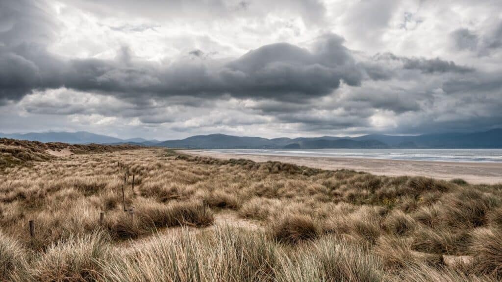 Dark clouds over one of Ireland Beaches, Inch Beach in County Kerry in Ireland