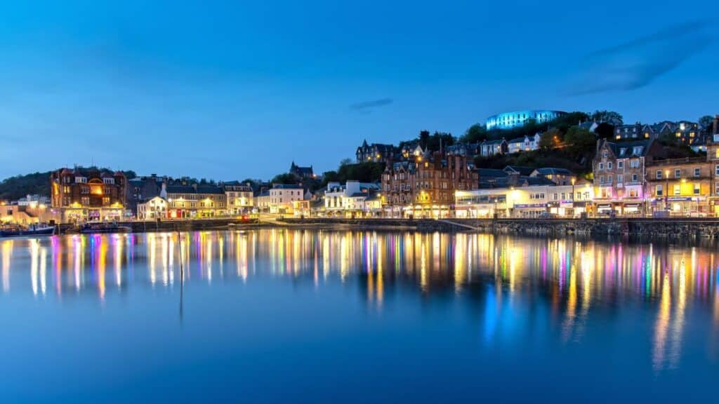 Scenic View over Oban in Scotland at Night
