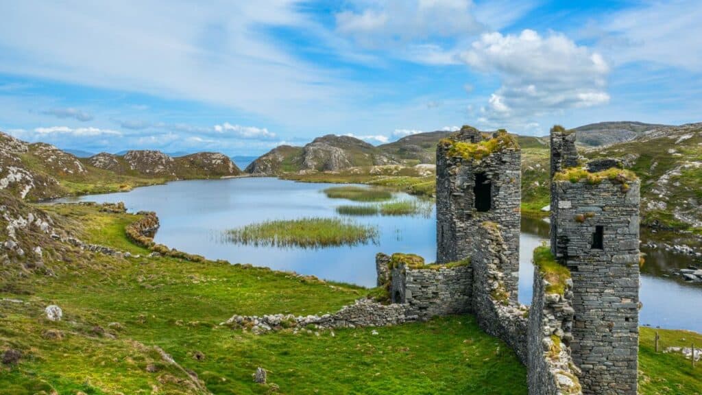 Dunlough Castle, ruins in Three Castles Head, in the Mizen Peninsula, County Cork, Ireland.
