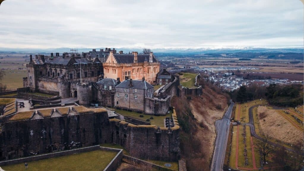 Historic Stirling Castle overlooking the Scottish landscape in winter season