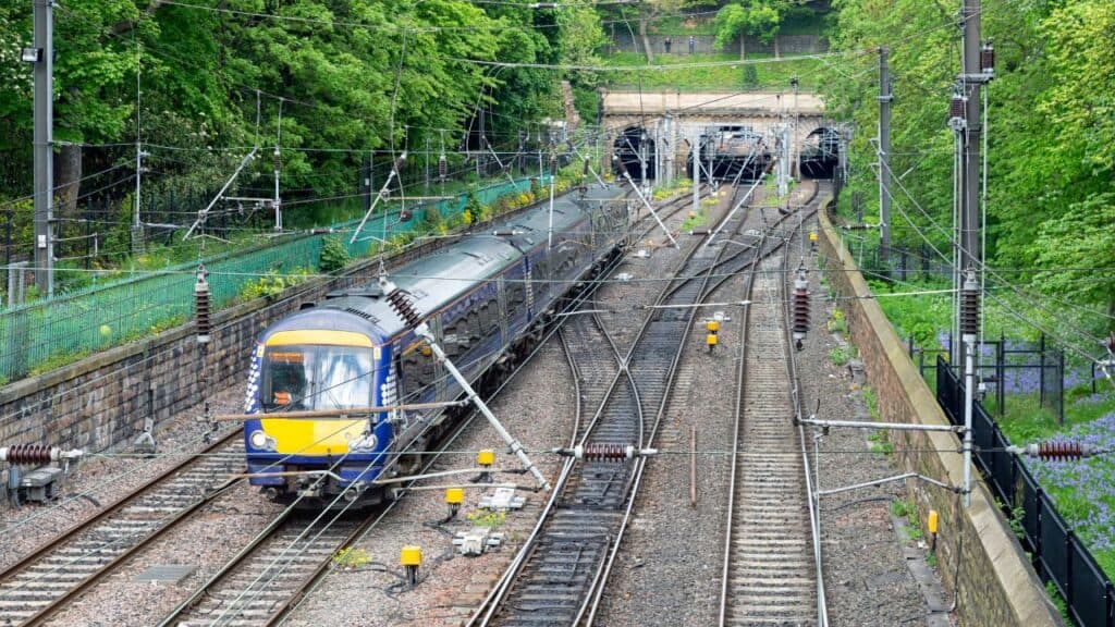 Train Approaching Waverley Station in Edinburgh, Scotland
