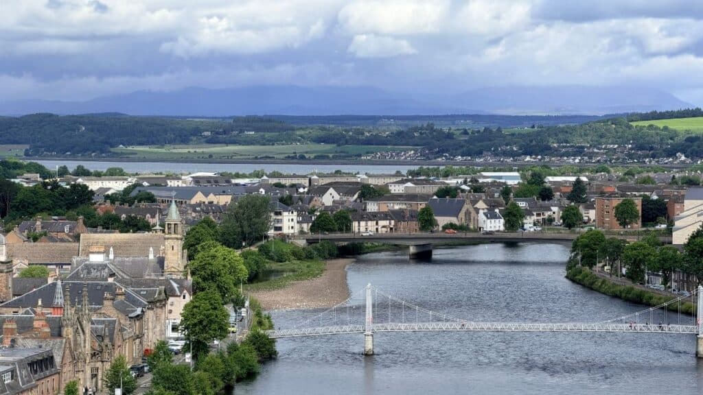 Inverness, Scotland with the River Ness flowing through it.