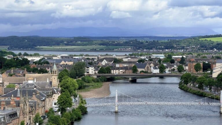 Inverness, Scotland with the River Ness flowing through it.